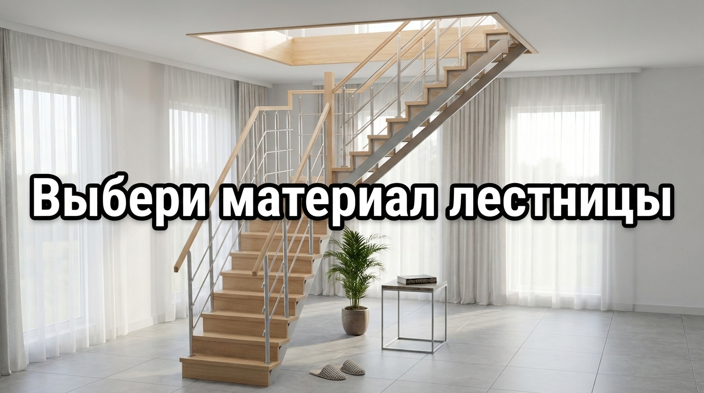 Ограждение лестницы из хрома, нержавейки и дерева