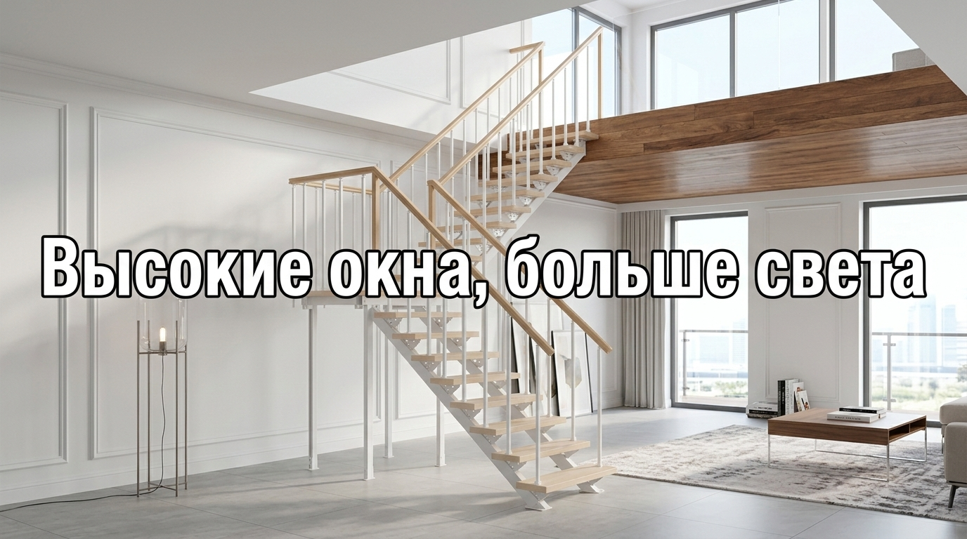 Второй свет в доме с высокими проёмами и окнами