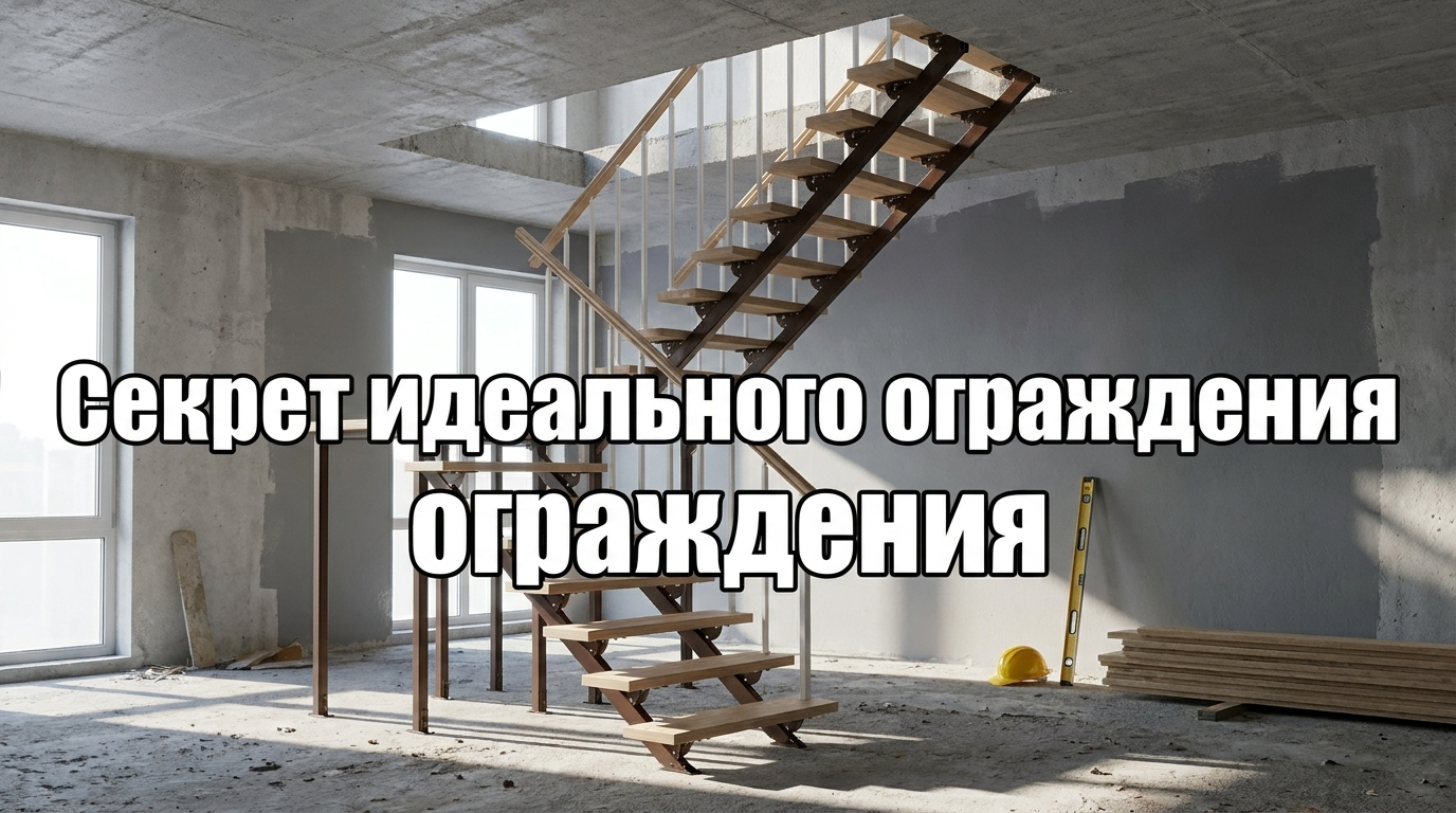Реечное ограждение лестницы с вертикальным брусом и скрытым крепежом