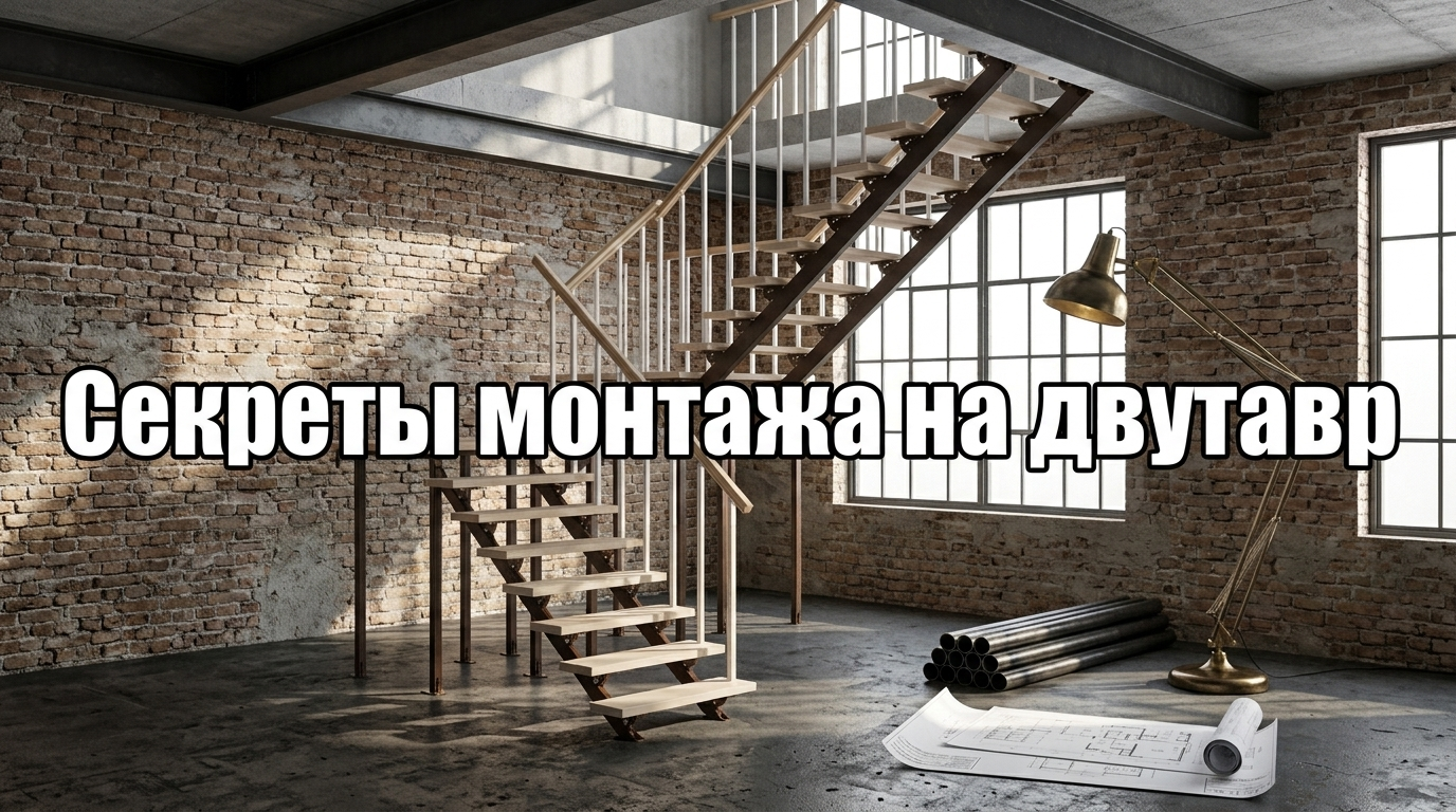 Лестница на двутавр и крепление к металлической балке в стиле лофт-индастриал