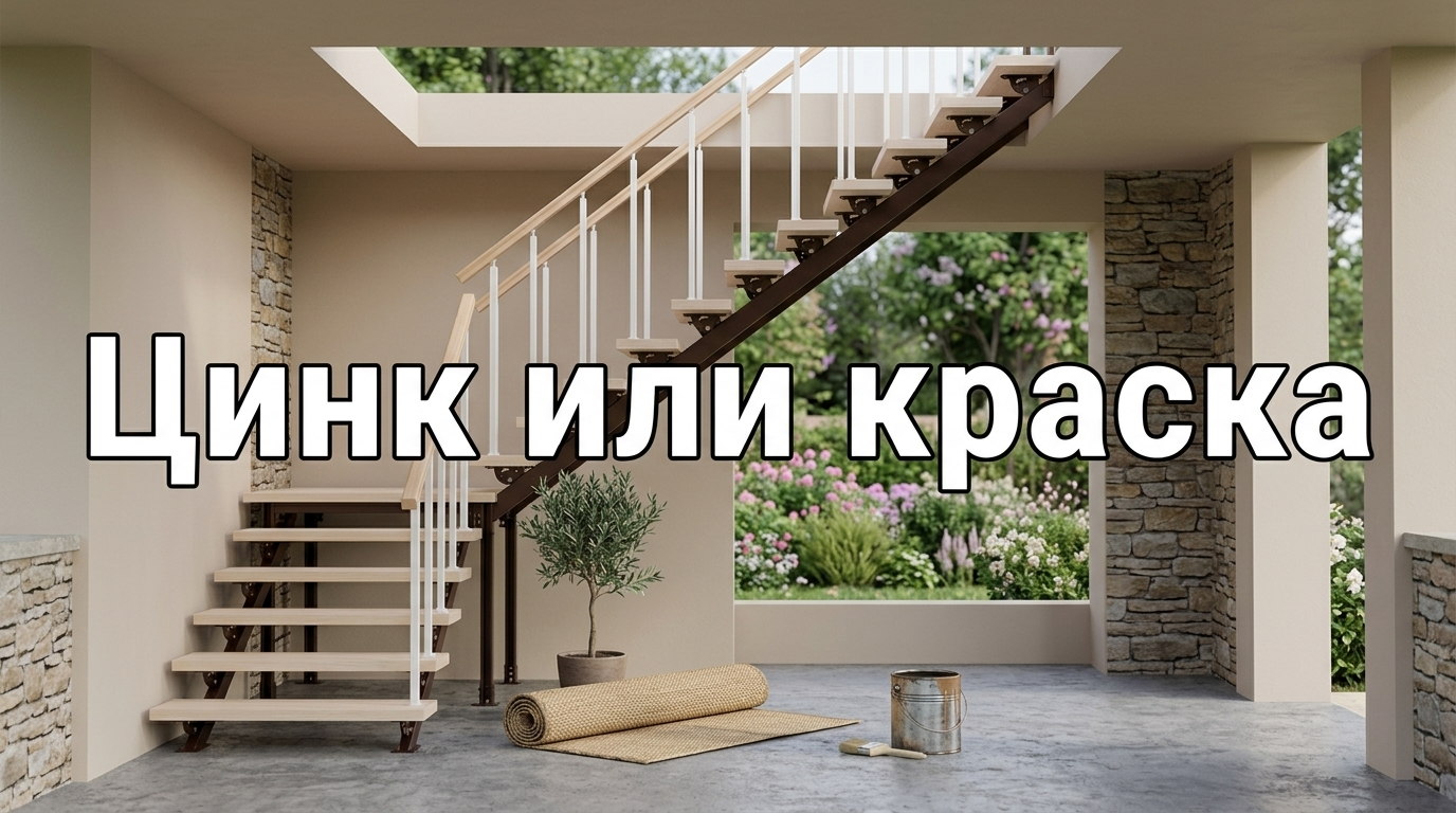 Уличная лестница на металлокаркасе с оцинковкой и покраской