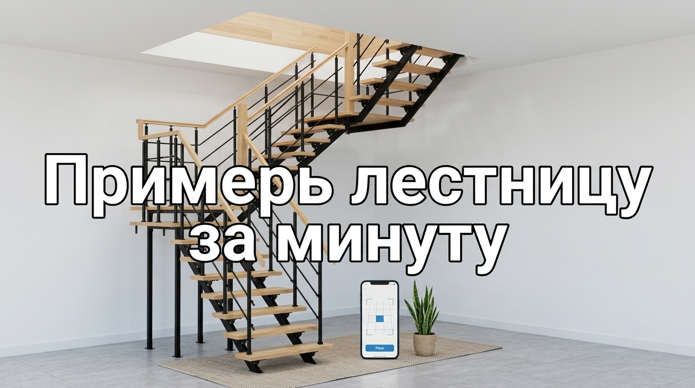 3D визуализация лестницы в дополненной реальности в интерьере