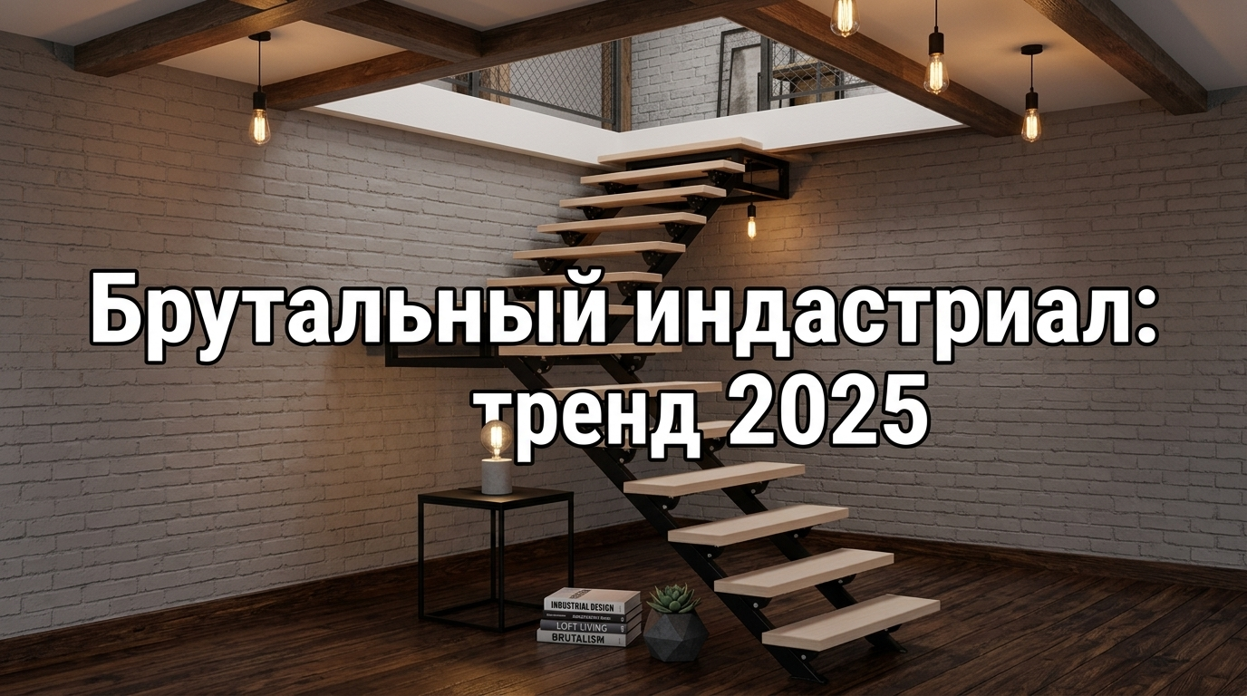 Лестница в стиле индастриал с черным металлом и темным деревом