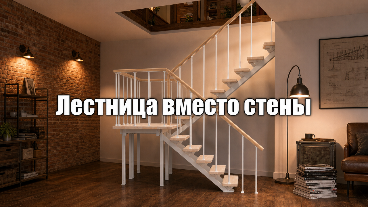Зонирование пространства с помощью лестницы в стиле лофт
