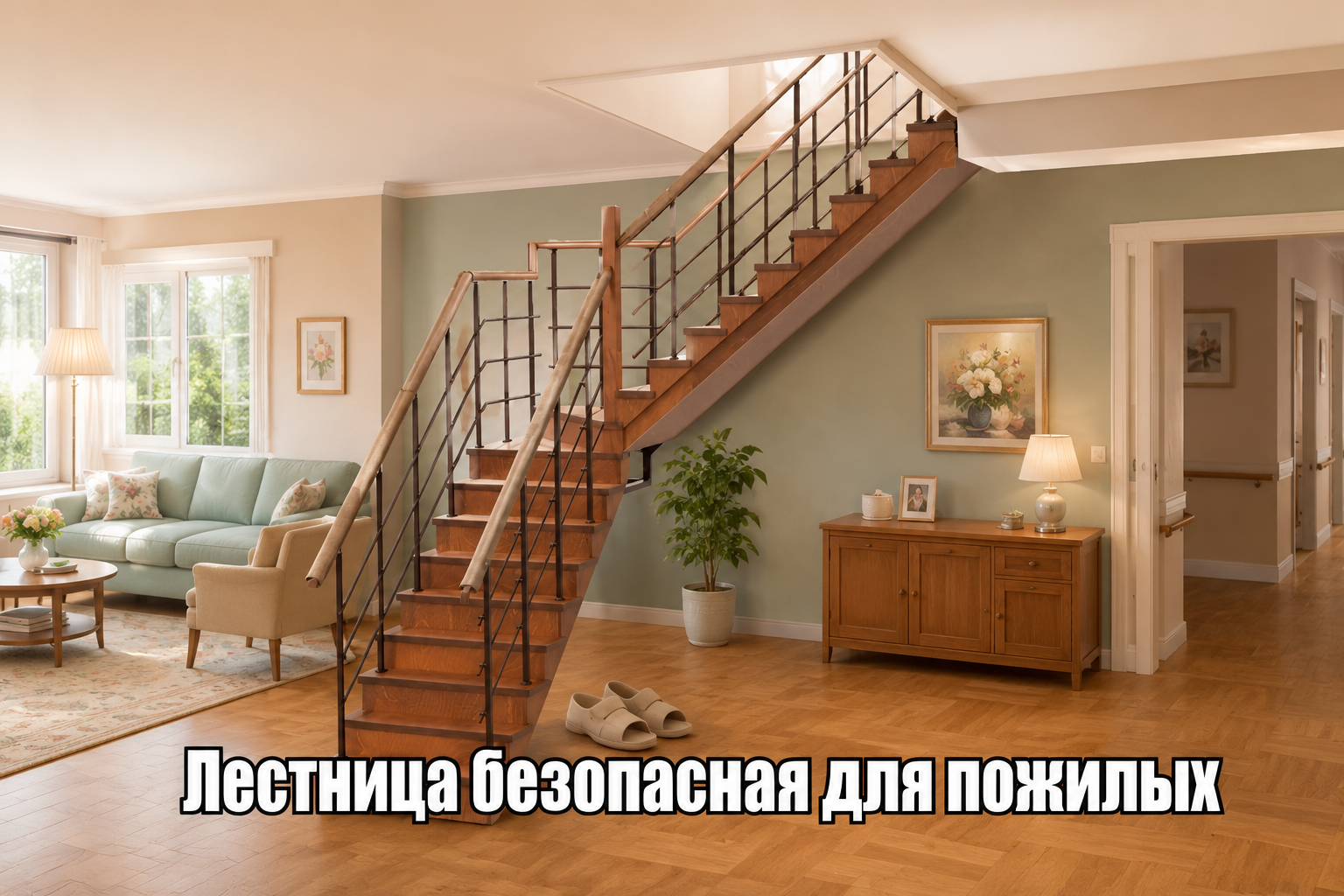 Лестницы для пожилых с безопасными поручнями и удобной высотой ступени