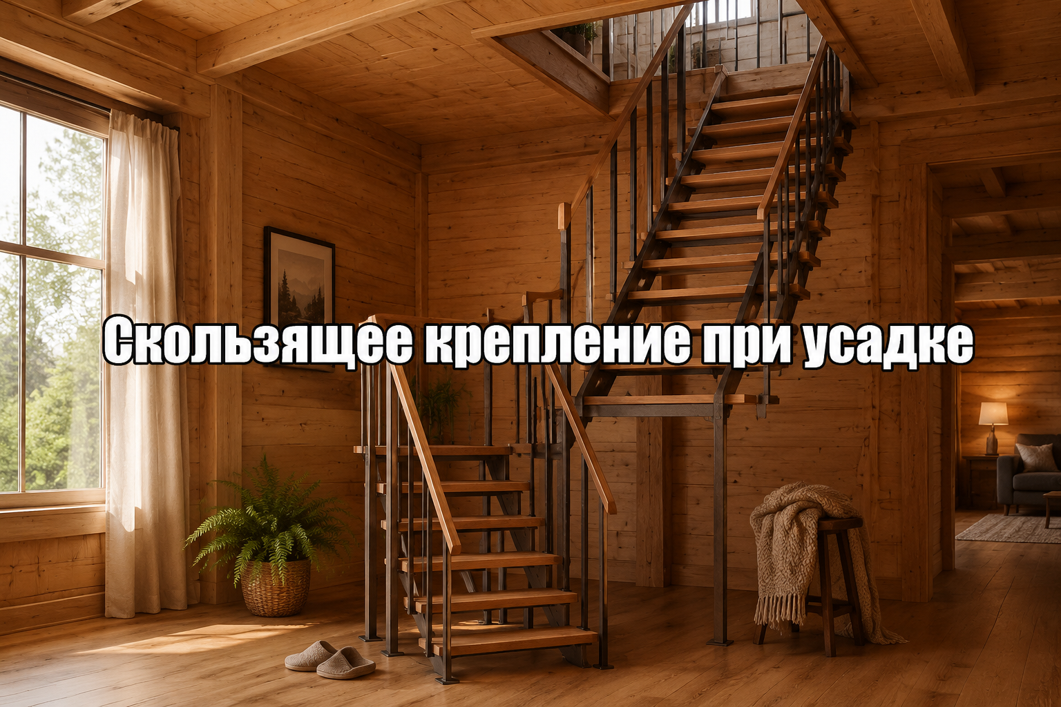 Лестница в дом из бруса с компенсацией усадки