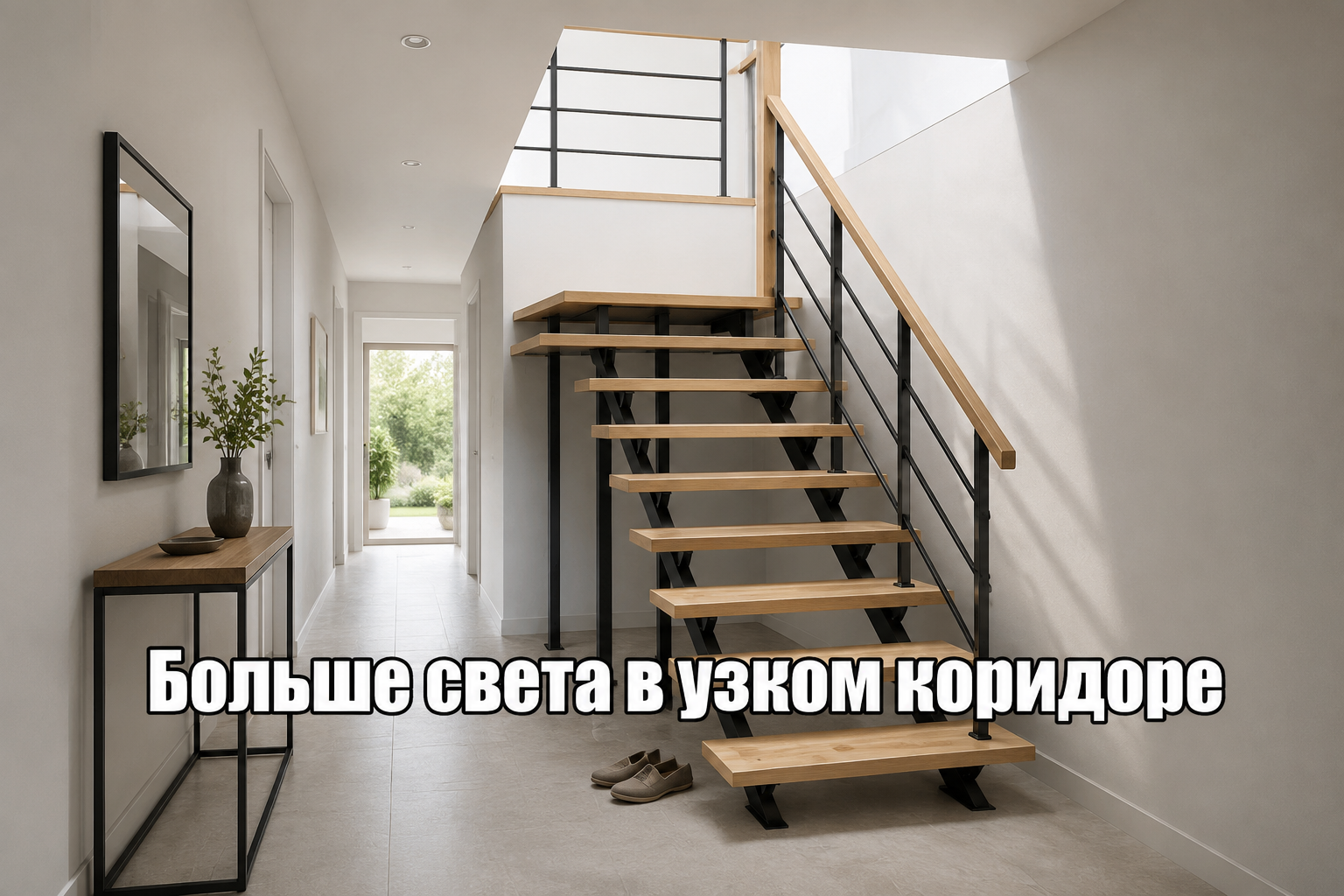 Лестница без подступенков в узком коридоре