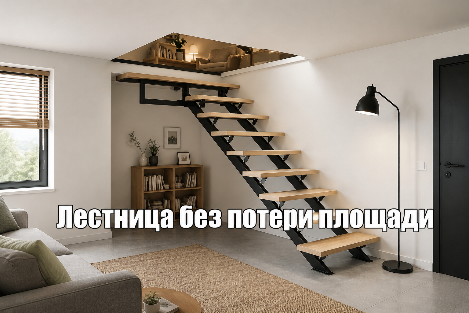 Лестница в маленьком доме для максимального использования площади